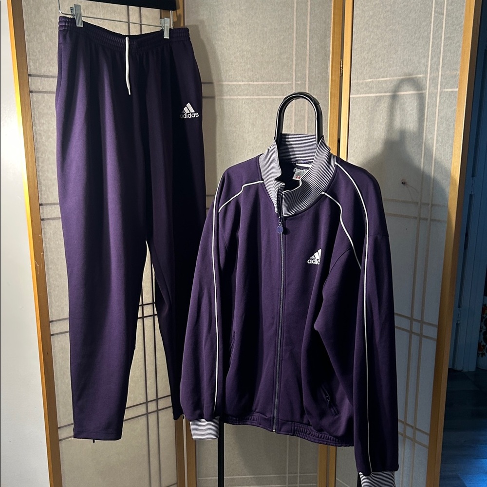 Adidas Dark Purple Tracksuit with White Accents